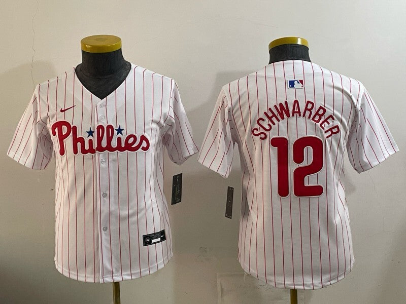 Youth Philadelphia Phillies #12 Kyle Schwarber Phillies Youth Style 2 Baseball Jersey baseball jersey product view 1