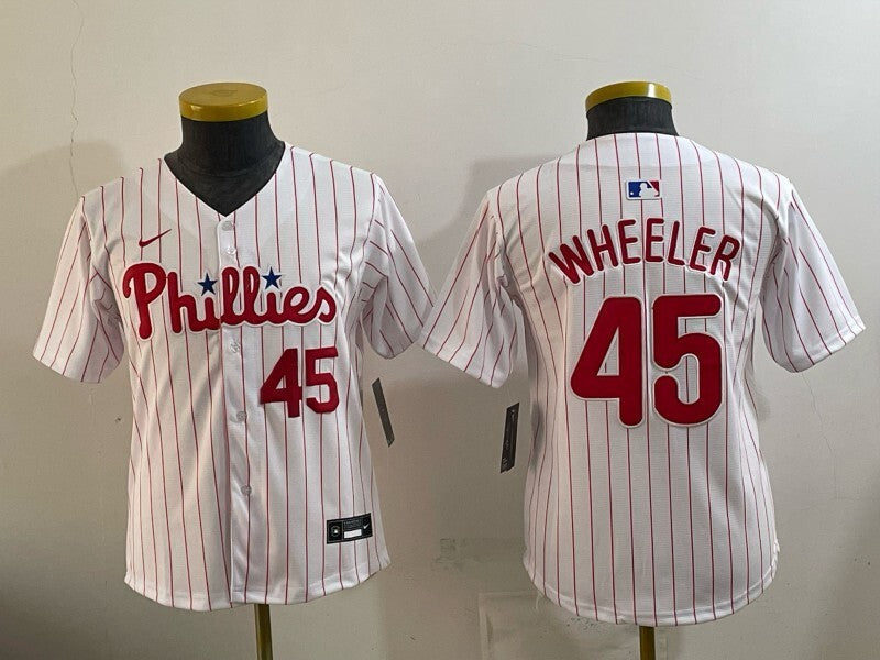 Youth Philadelphia Phillies #45 Zack Wheeler Phillies Youth Style 1 Baseball Jersey baseball jersey product view 1