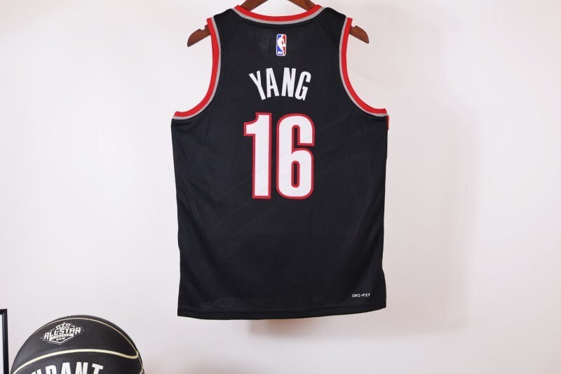 Youth Portland Trail Blazers #16 Hansen Yang Trail Blazers Black Style 1 Basketball Jersey basketball jersey product view 1
