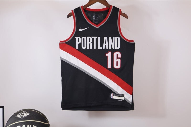 Youth Portland Trail Blazers #16 Hansen Yang Trail Blazers Black Style 2 Basketball Jersey basketball jersey product view 1