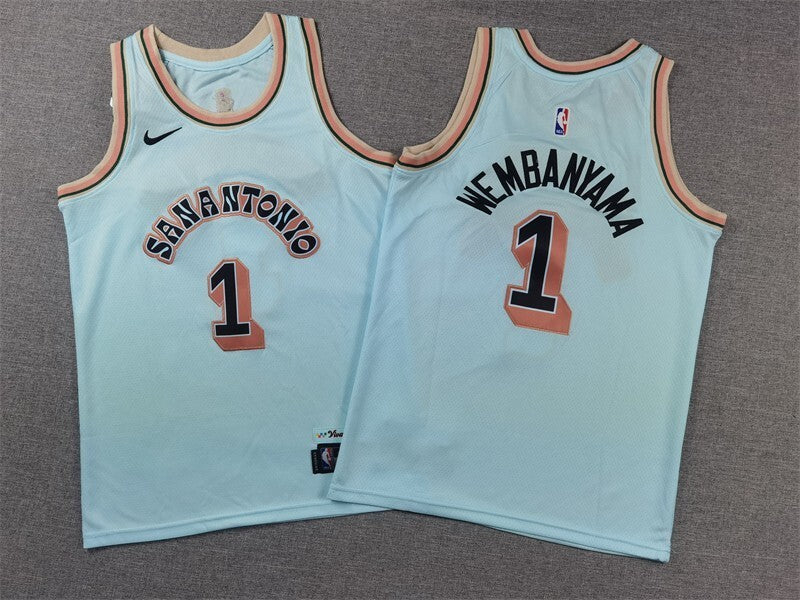Youth San Antonio Spurs #1 Victor Wembanyama Youth 25 Spurs 1 # Blue City Edition (3)_[1] Basketball Jersey basketball jersey product view 1