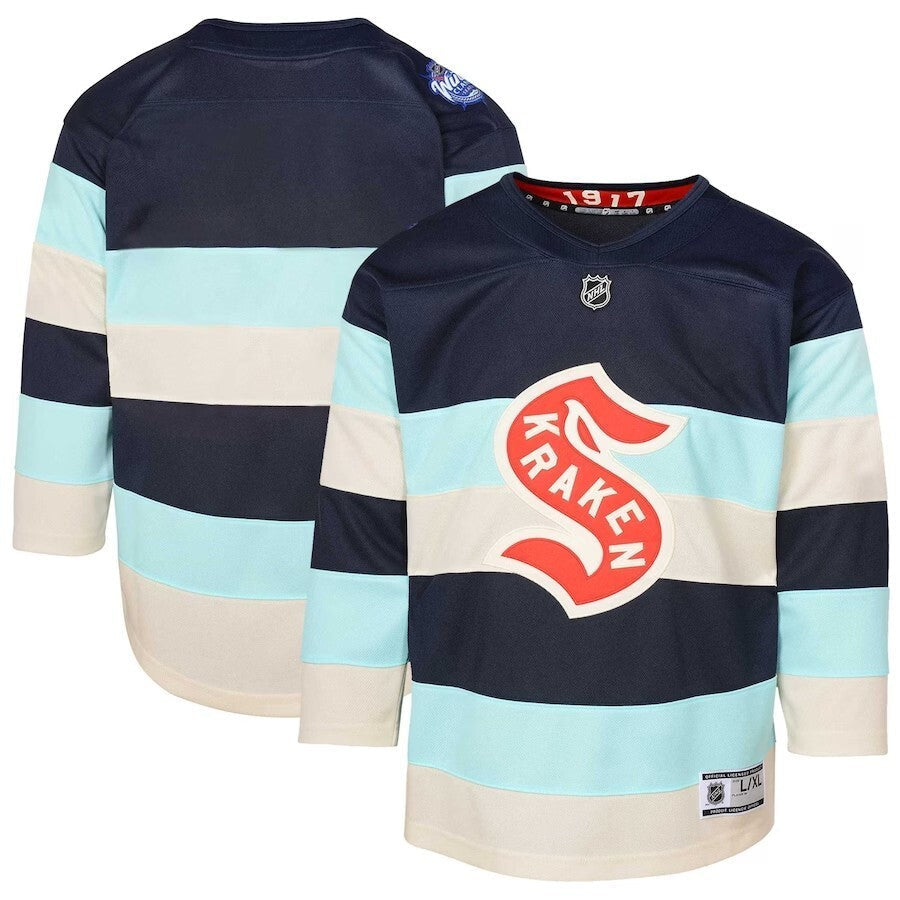 Youth Seattle Kraken 2024 NHL Winter Classic Premier Jersey - Deep Sea Blue Hockey Jersey hockey jersey product view 1