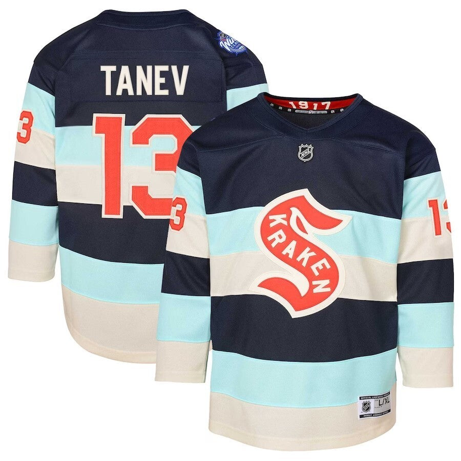 Youth Seattle Kraken #13 Brandon Tanev 2024 NHL Winter Classic Premier Player Jersey - Deep Sea Blue hockey jersey product view 1