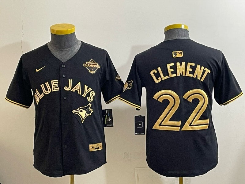 Youth Toronto Blue Jays #22 Ernie Clement Blue Jays Black Gold Youth Baseball Jersey baseball jersey product view 1