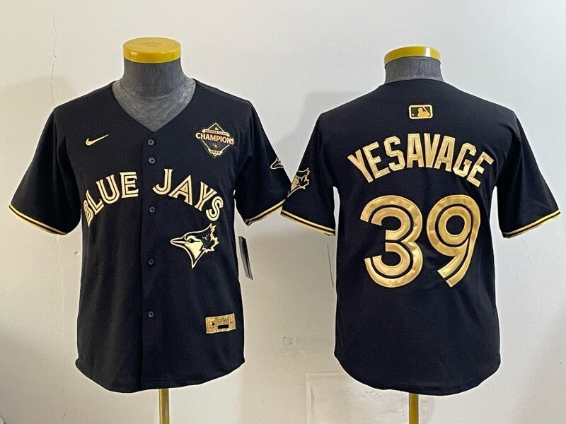 Youth Toronto Blue Jays #39 Trey Yesavage Blue Jays Black Gold Youth Baseball Jersey baseball jersey product view 1