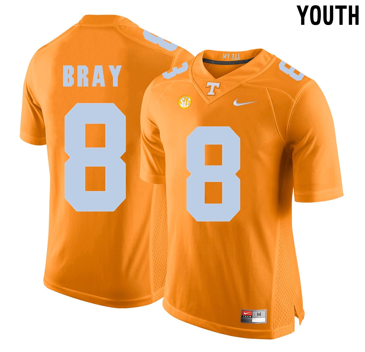Youth Tyler Bray 8 Orange College Football Jersey football jersey product view 1