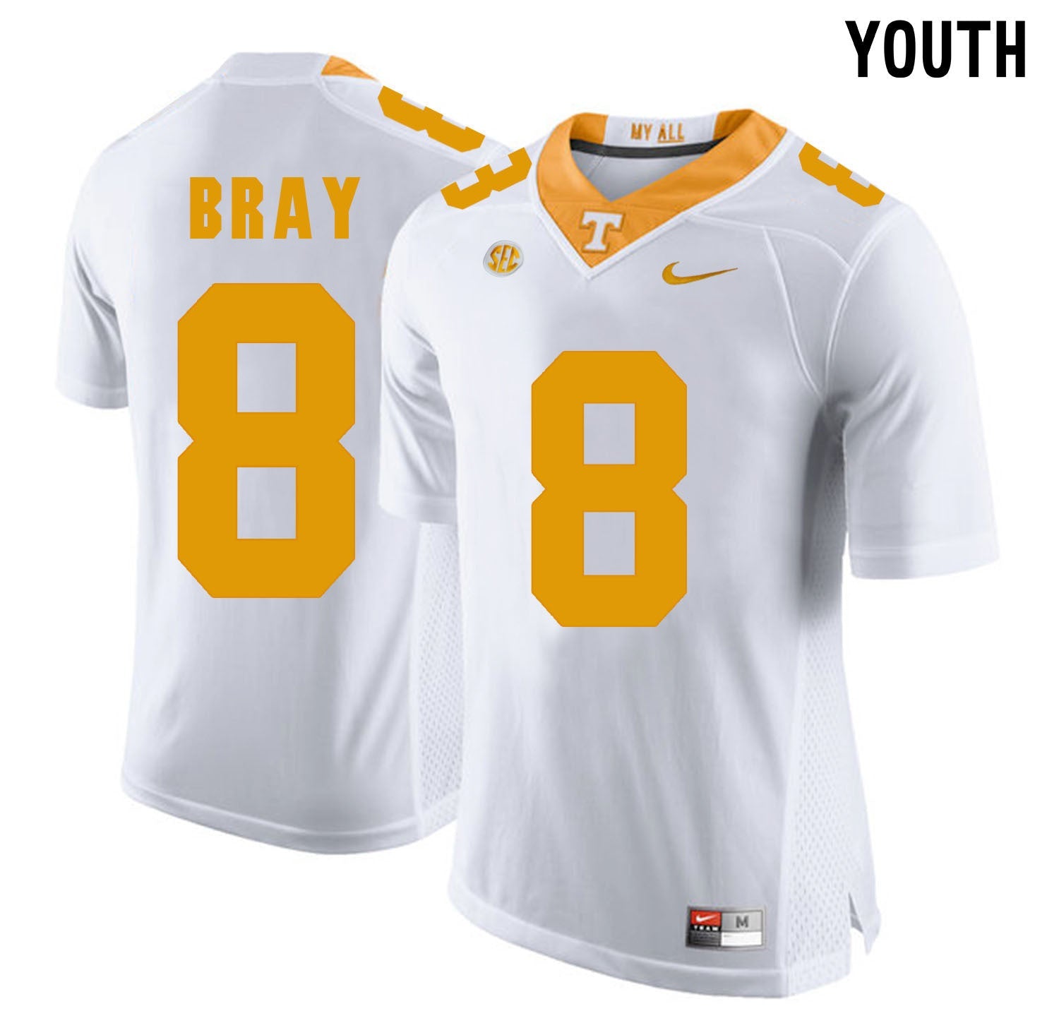 Youth Tyler Bray 8 White College Football Jersey football jersey product view 1