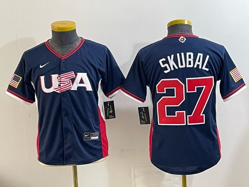 Youth USA Baseball #27 Mike Trout Navy 2026 World Baseball Classic 26 World Cup Youth Soccer Jersey baseball jersey product view 1