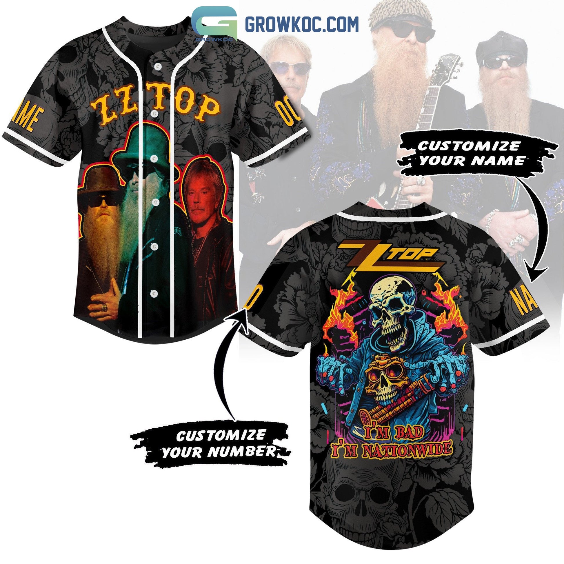 ZZ Top I’m Bad I’m Nationwide Personalized Baseball Jersey baseball jersey product view 2
