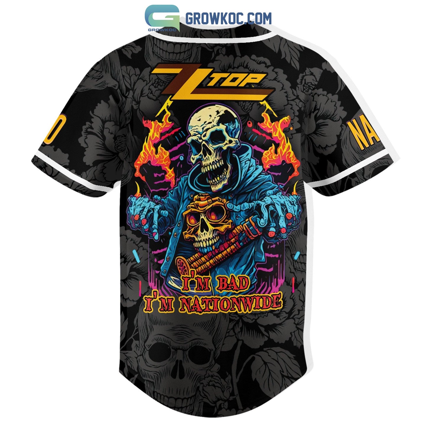 ZZ Top I’m Bad I’m Nationwide Personalized Baseball Jersey baseball jersey product view 3