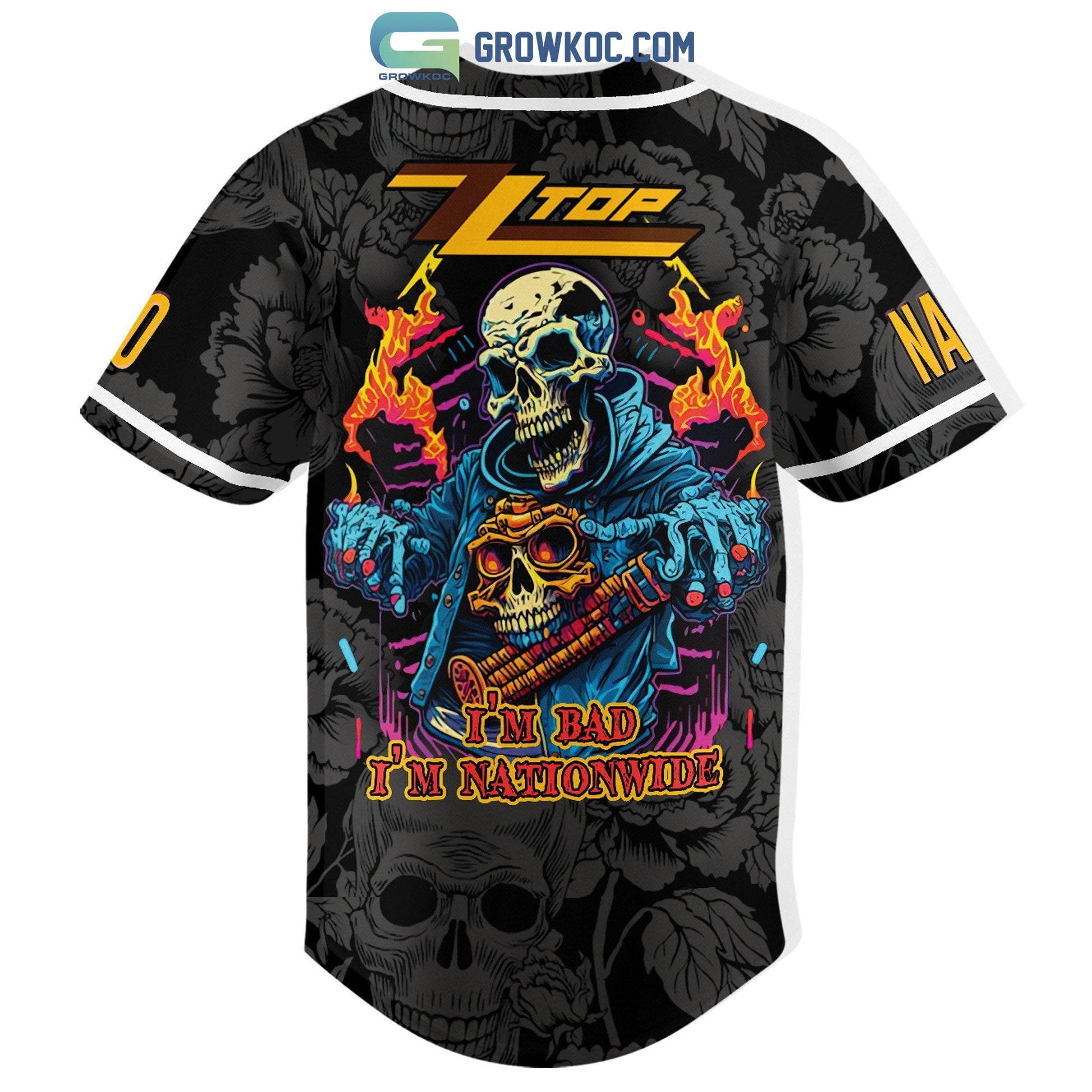 ZZ Top I’m Bad I’m Nationwide Personalized Baseball Jersey baseball jersey product view 3