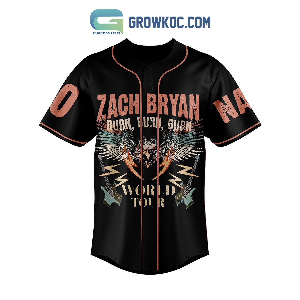 Zach Bryan Burn Burn World Tour Personalized Baseball Jersey baseball jersey product view 2