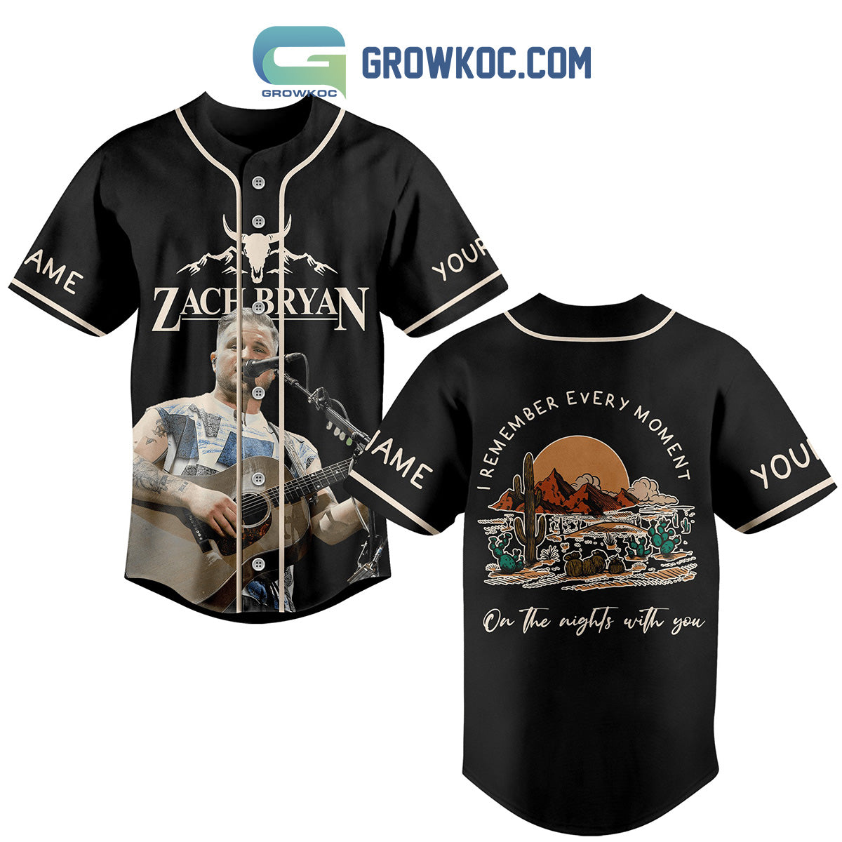 Zach Bryan I Remember Every Moment On The Nights With You Black Design Personalized Baseball Jersey baseball jersey product view 1