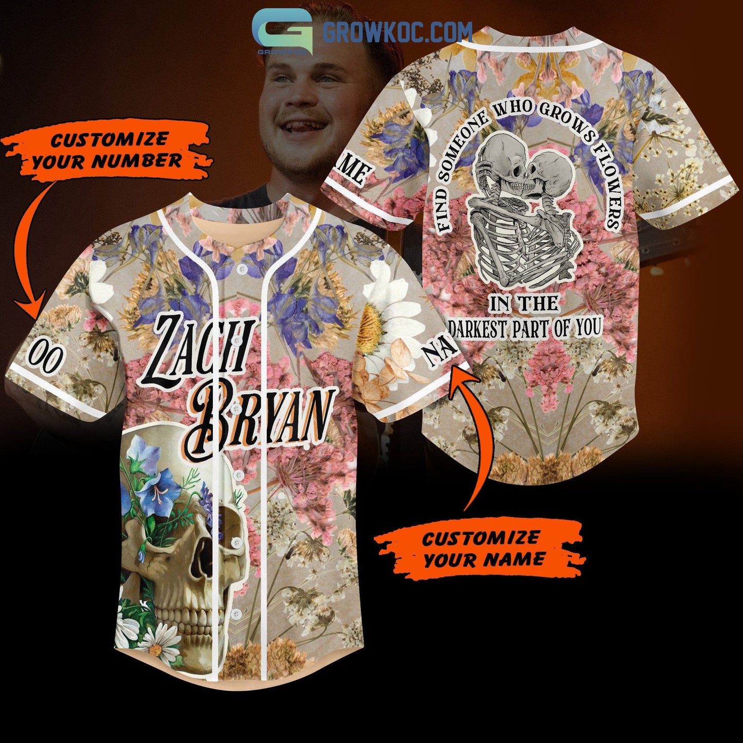 Zach Bryan Skull In The Darkest Part Of You Personalized Baseball Jersey baseball jersey product view 1