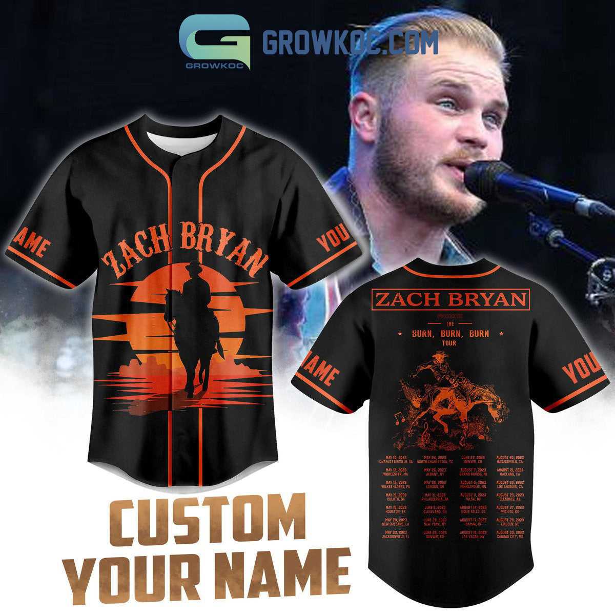 Zach Bryan The Burn Burn Burn Tour 2023 Personalized Baseball Jersey baseball jersey product view 1