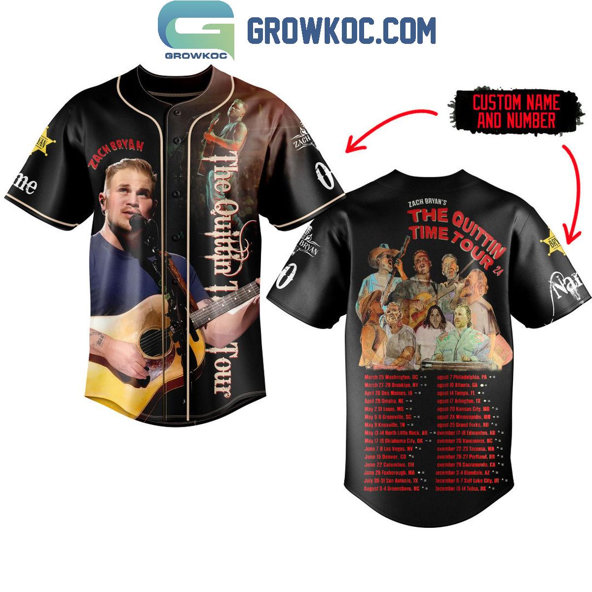Zach Bryan The Schedule 2024 Of Time Quittin Time Tour Personalized Baseball Jersey baseball jersey product view 1