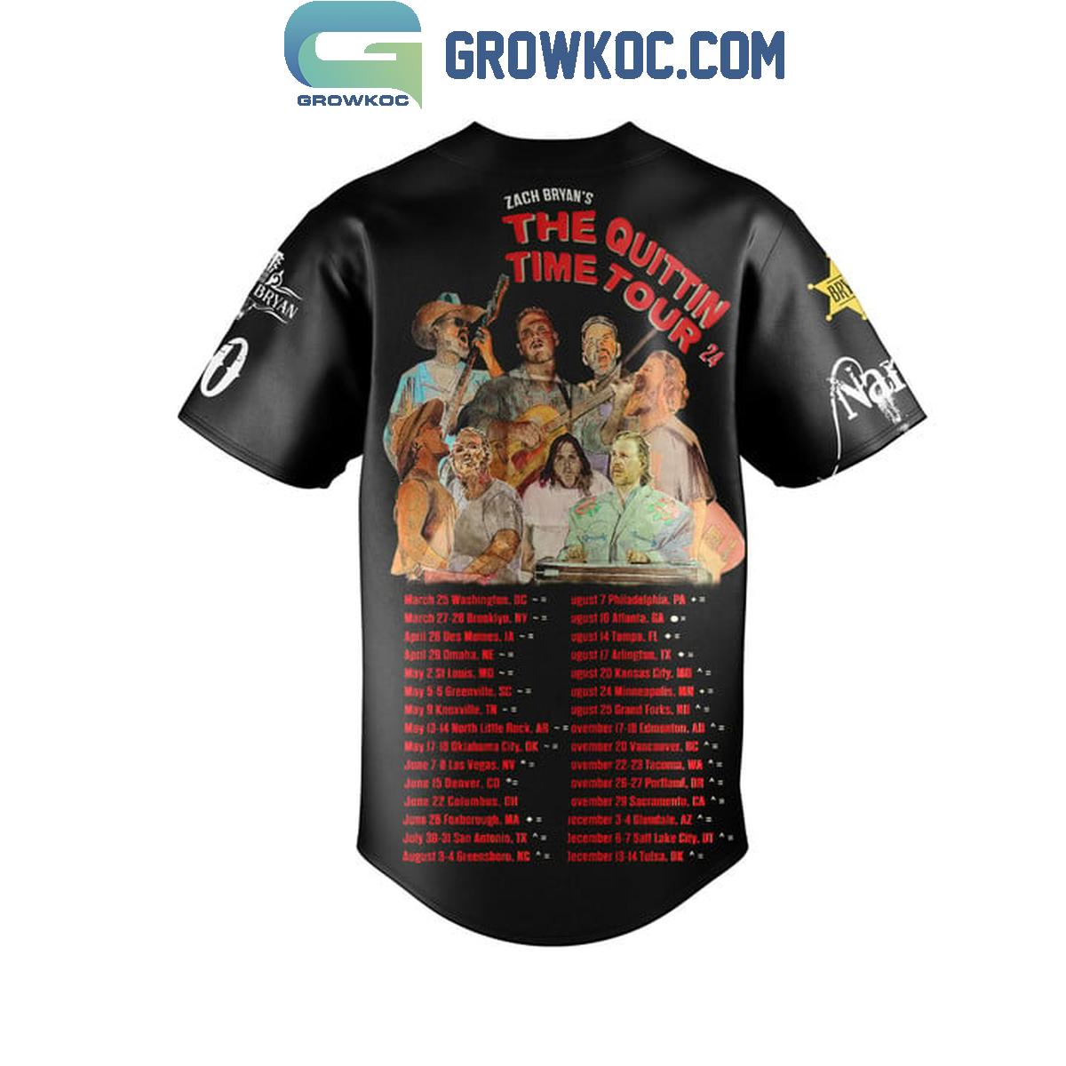 Zach Bryan The Schedule 2024 Of Time Quittin Time Tour Personalized Baseball Jersey baseball jersey product view 3