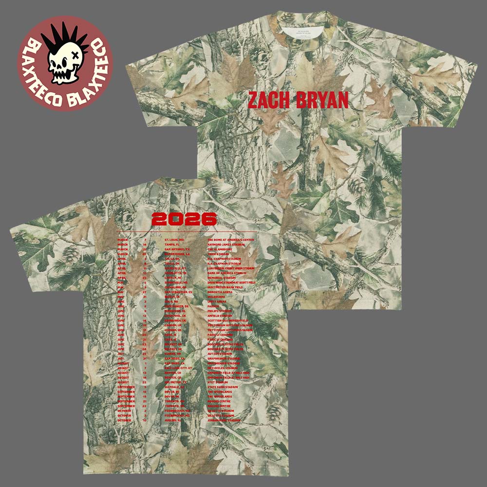 Zach Bryan With Heaven On Top Tour 2026 Merch Camo T-Shirt Unisex T-shirt, Sweatshirt, Hoodie, Long Sleeve Tee - T-Shirt, Sweatshirt, Hoodie