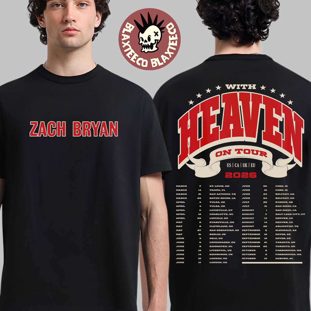 Zach Bryan With Heaven On Top Tour 2026 Merch Two Sided Black T-Shirt Unisex T-shirt, Sweatshirt, Hoodie, Long Sleeve Tee - T-Shirt, Sweatshirt, Hoodie