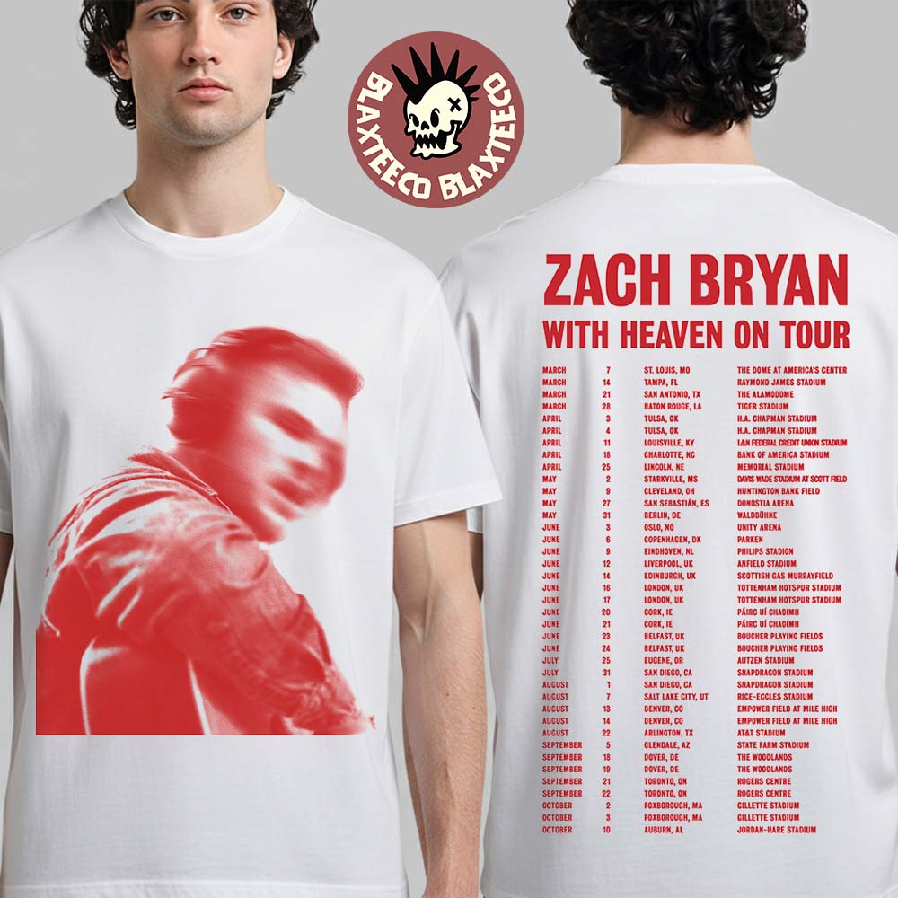 Zach Bryan With Heaven On Top Tour 2026 Merch With Dates Back White T-Shirt Unisex T-shirt, Sweatshirt, Hoodie, Long Sleeve Tee - T-Shirt, Sweatshirt, Hoodie
