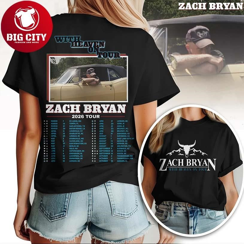 Zach Bryan With Heaven On Tour 2026 Country Music Concert Two Sided Shirt Unisex T-shirt, Sweatshirt, Hoodie, Long Sleeve Tee - T-Shirt, Sweatshirt, Hoodie