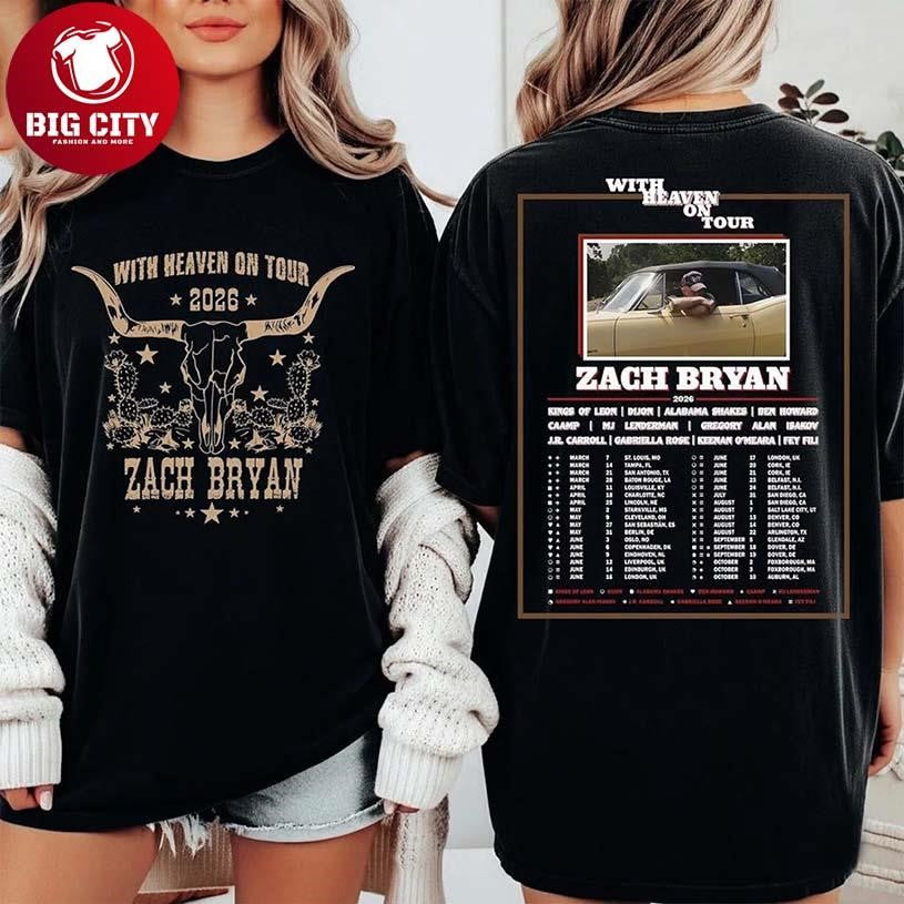 Official Zach Bryan With Heaven On Tour 2026 Two Sided Shirt Unisex T-shirt, Sweatshirt, Hoodie, Long Sleeve Tee - T-Shirt, Sweatshirt, Hoodie