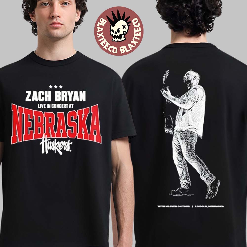 Zach Bryan With Heaven On Tour Nebraska 2026 Venue Merch Tee On April 25 2026 At Lincoln Memorial Stadium Nebraska Huskers Big Logo Two Sided T-Shirt - T-Shirt, Sweatshirt, Hoodie