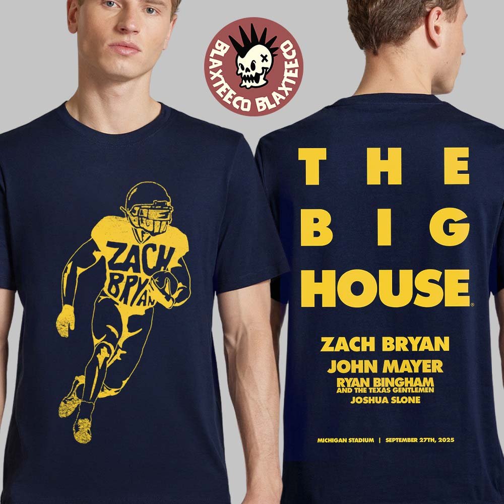 Zach Bryan x Michigan Wolverines Live From The Big House Ann Arbor Michigan On September 27 2025 Football Player Two Sided Navy T-Shirt - T-Shirt, Sweatshirt, Hoodie