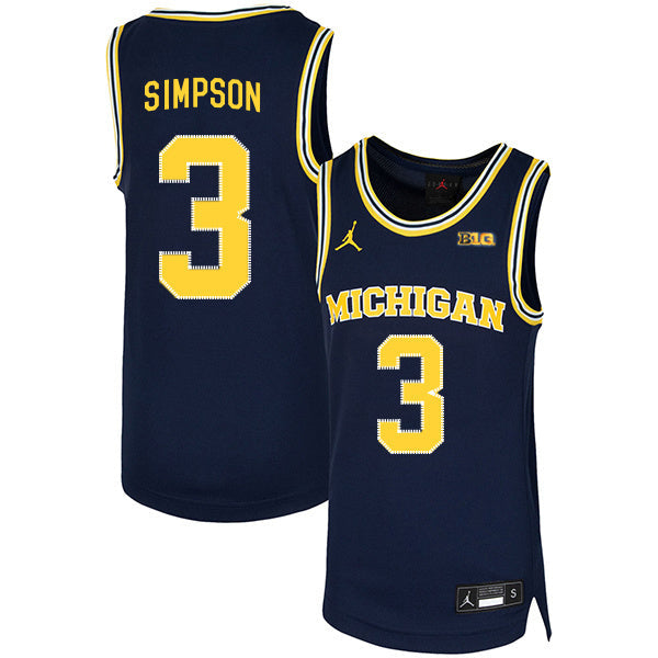 Zavier Simpson 3 Navy College Football Jersey football jersey product view 1