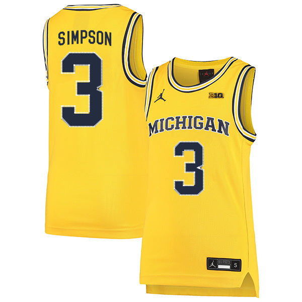 Zavier Simpson 3 Yellow College Football Jersey football jersey product view 1