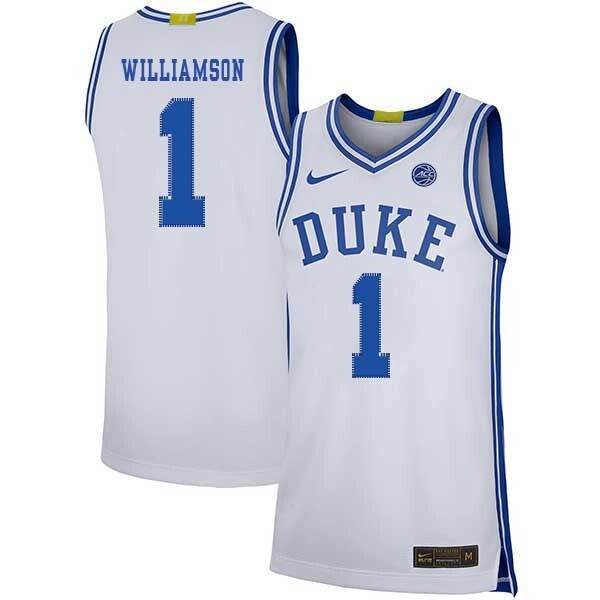 Zion Williamson 1 White College Football Jersey football jersey product view 1