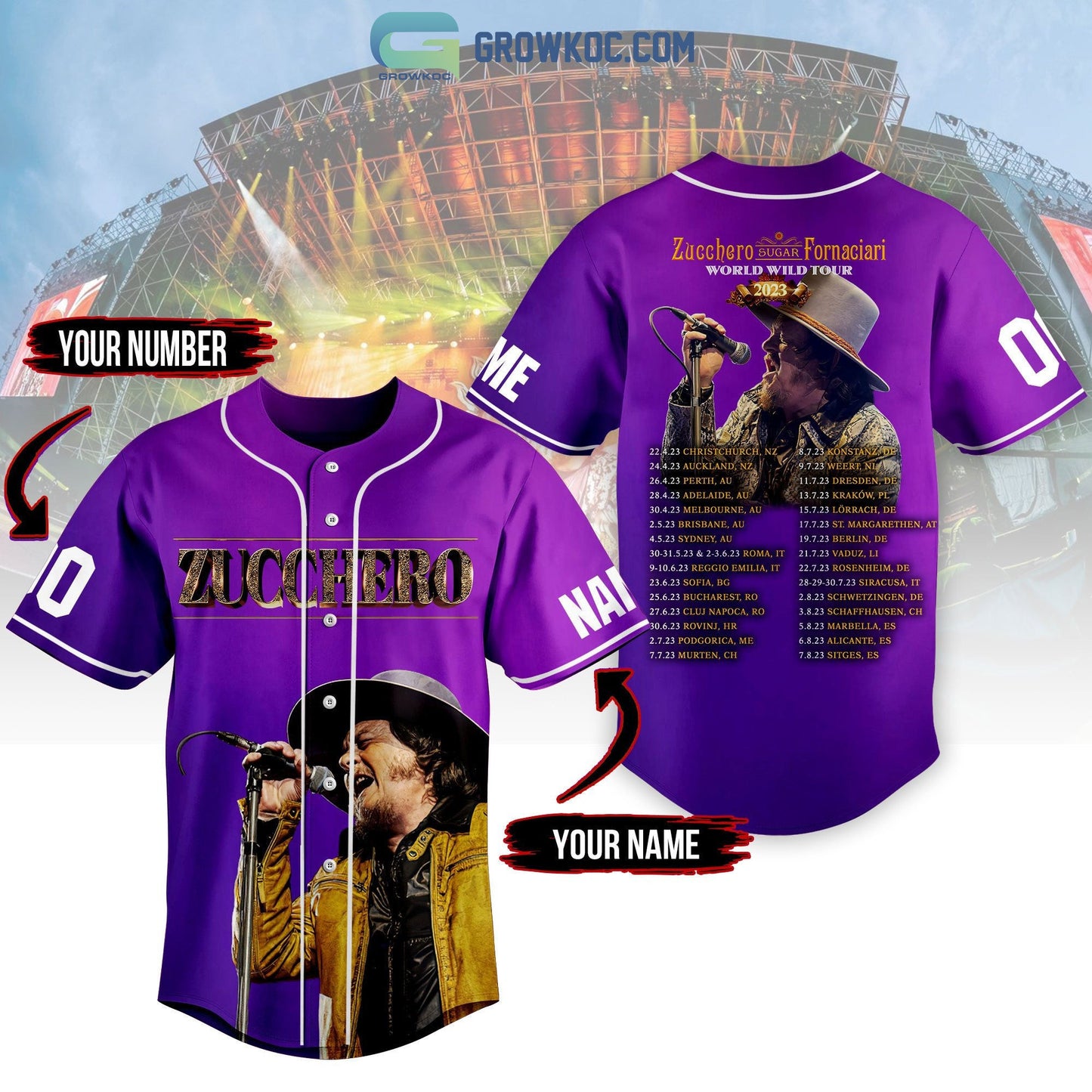 Zucchero Sugar Fornaciari World Wild Tour 2023 Personalized Baseball Jersey baseball jersey product view 1