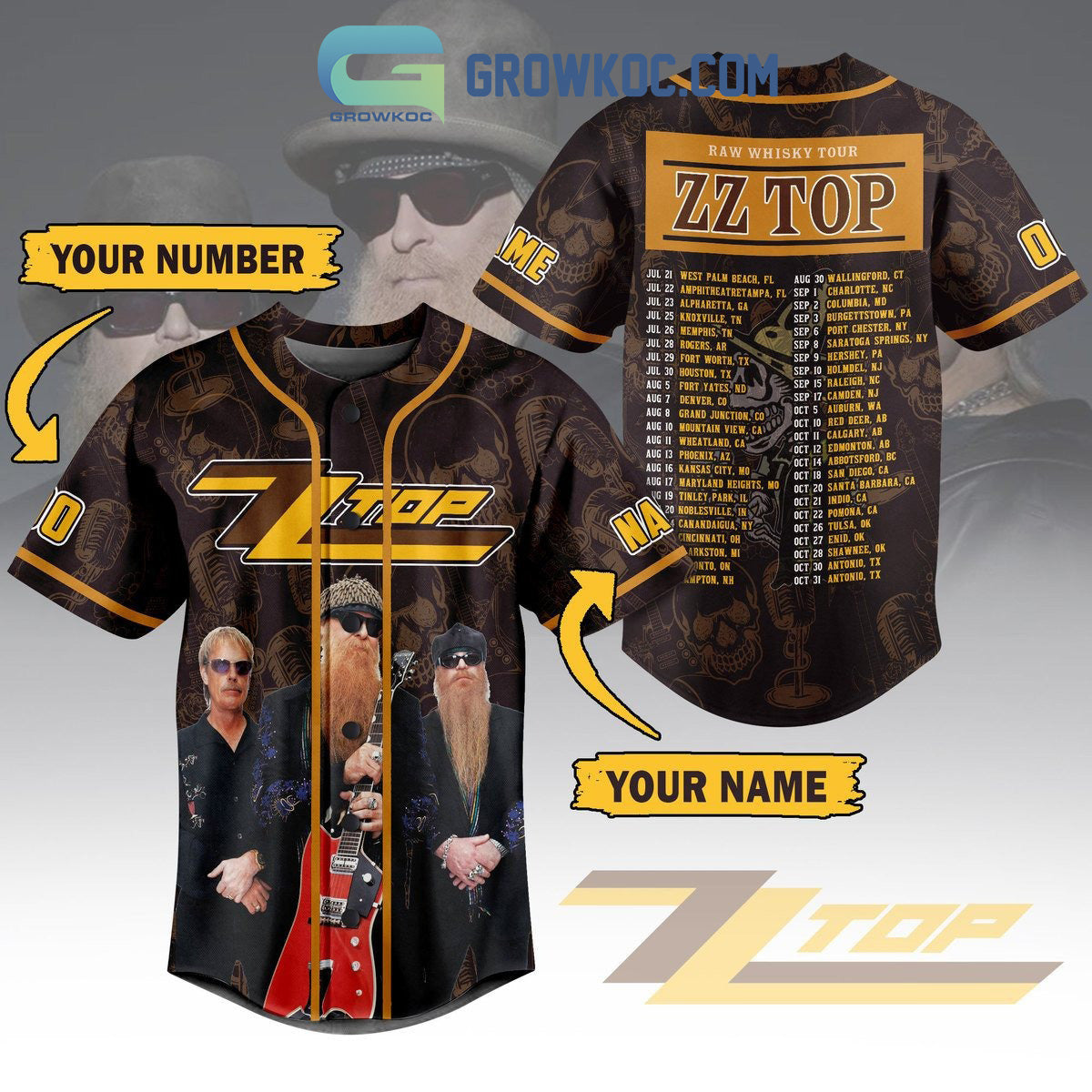 ZzTop Raw Whisky Tour Personalized Baseball Jersey baseball jersey product view 1