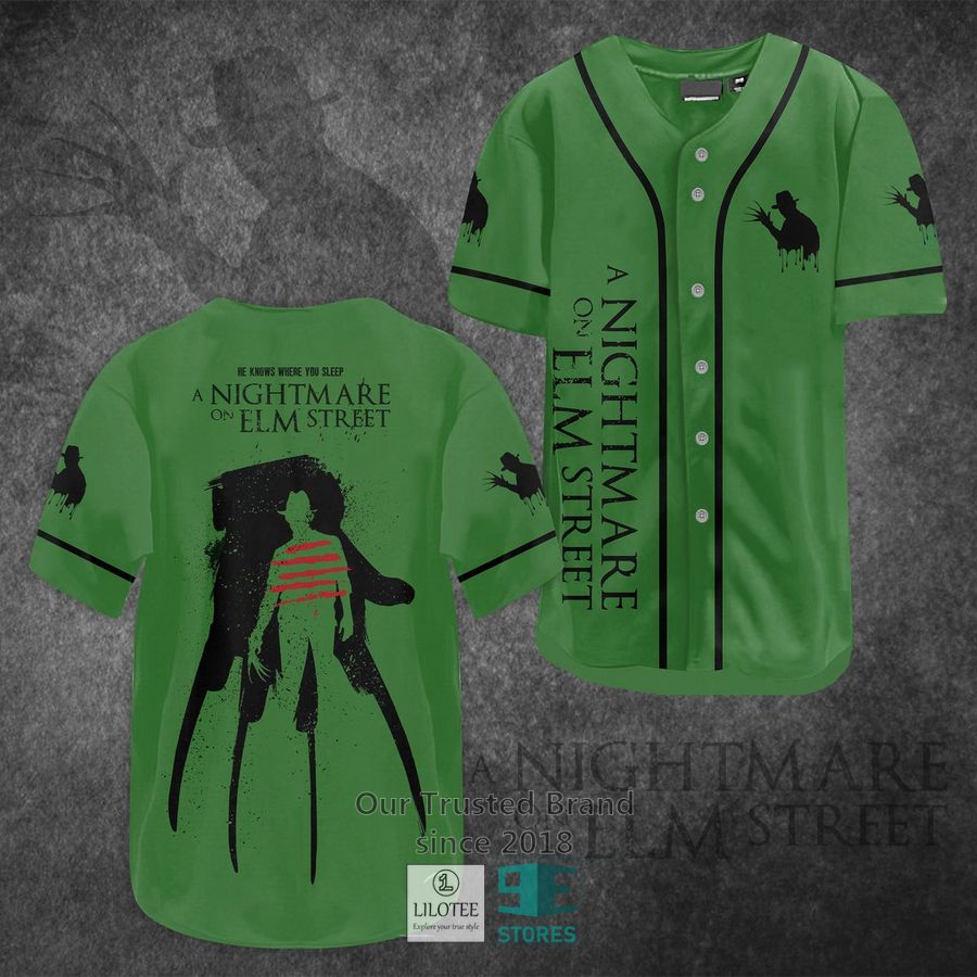 A Nightmare on Elm Street Horror Movie Green Baseball Jersey baseball jersey product view 1