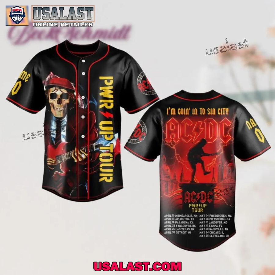 AC/DC Pwr Up Tour 2025 Black Baseball Jersey baseball jersey product view 1