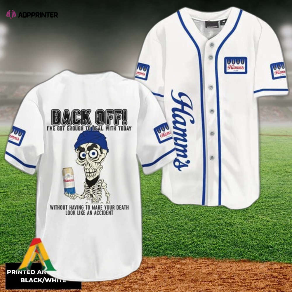 Achmed Back Off: Hamm s Beer Baseball Jersey - Unique & Stylish Sports Apparel - Aopprinter baseball jersey product view 1