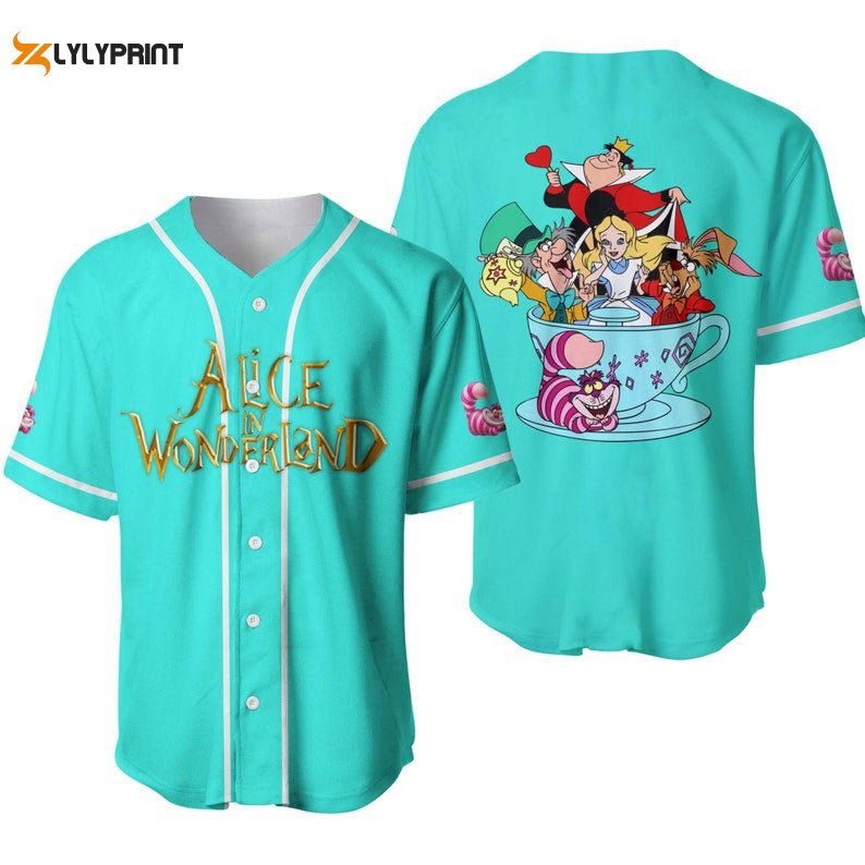 Alice In Wonderland All Over Print Baseball Jersey - Turquoise - lylyprint.com baseball jersey product view 1