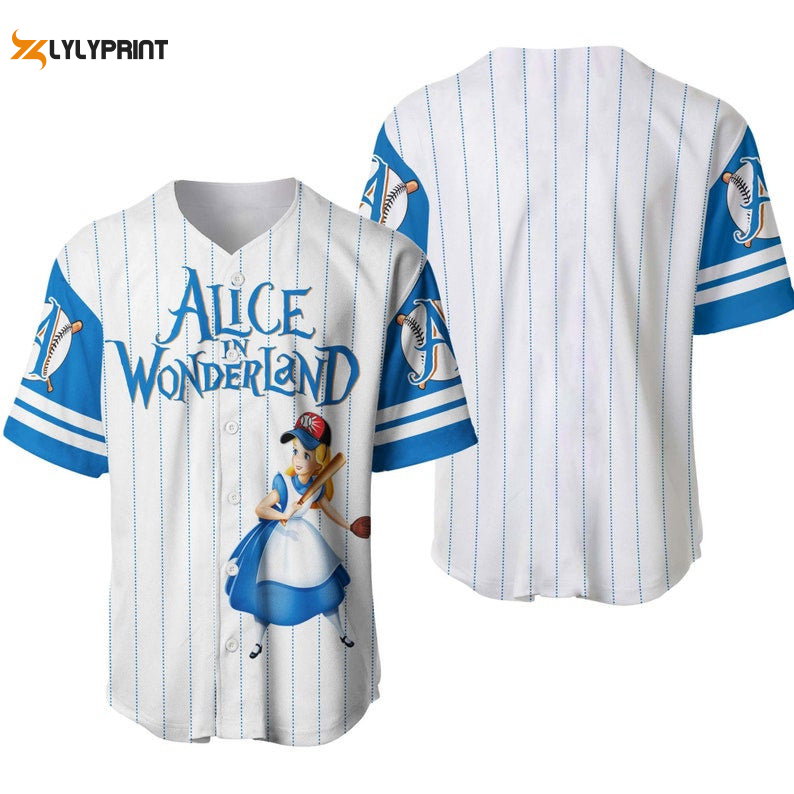 Alice In Wonderland All Over Print Pinstripe Baseball Jersey - lylyprint.com baseball jersey product view 1