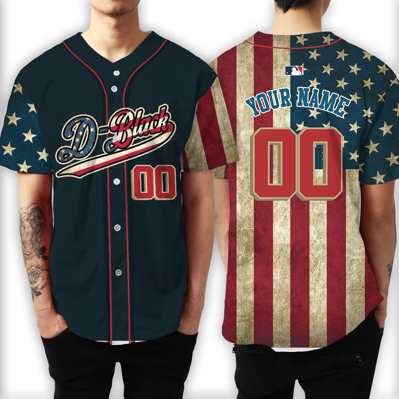 MLB Baseball Jersey Collection: America Flag Pack in Pattern - Personalized Baseball Shirt - Gift for Men Women - lylyprint.com baseball jersey product view 2