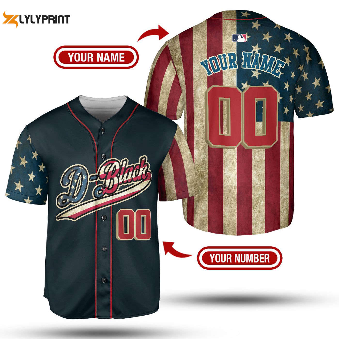 MLB Baseball Jersey Collection: America Flag Pack in Pattern - Personalized Baseball Shirt - Gift for Men Women - lylyprint.com baseball jersey product view 1
