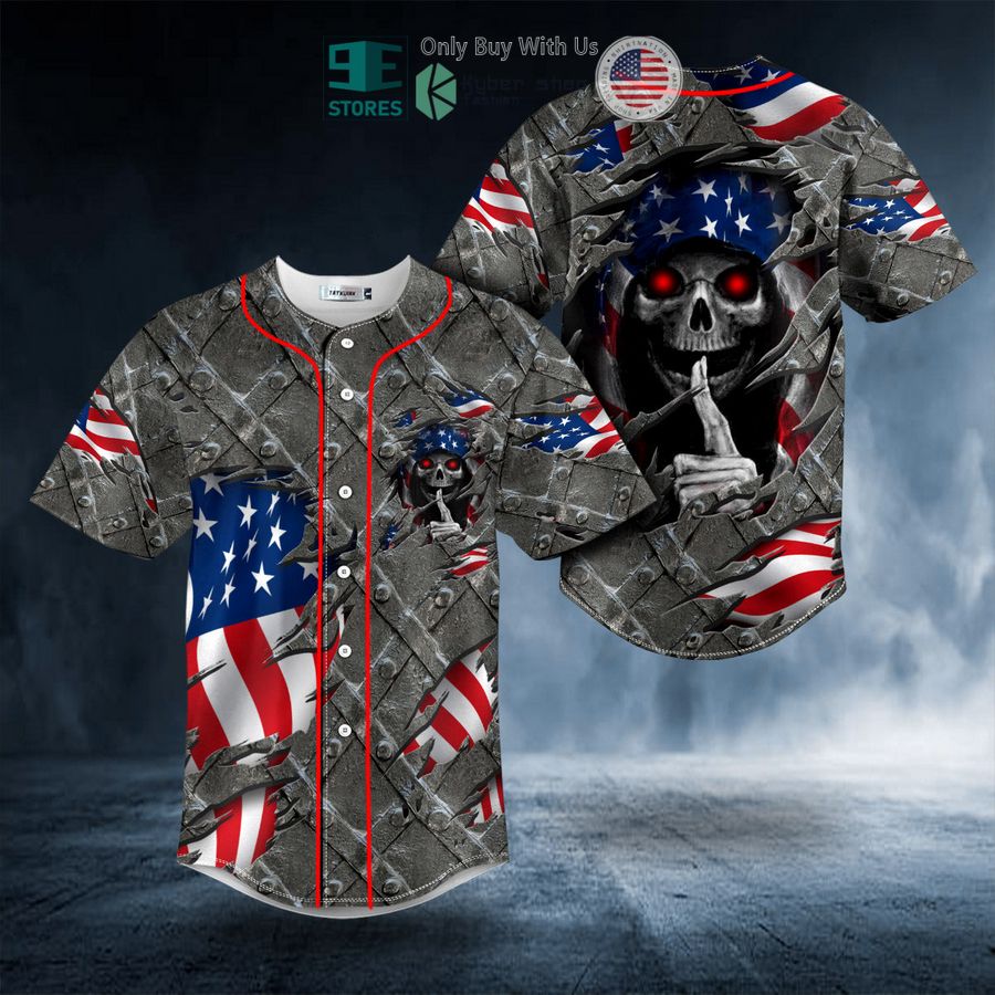 BEST American Flag Grim Reaper Shh Red Eyes Skull Baseball Shirt baseball jersey product view 1