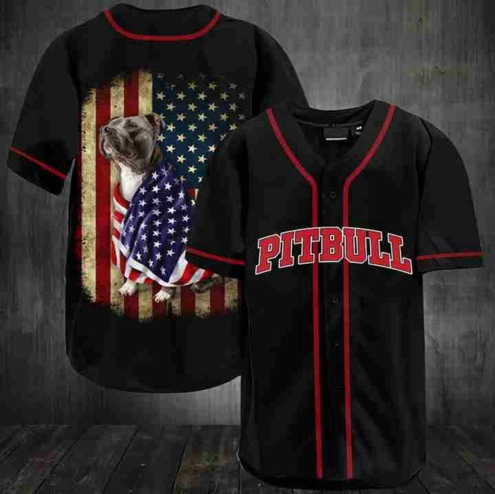 American Flag With Pitbull Baseball Jersey - Aopprinter baseball jersey product view 1