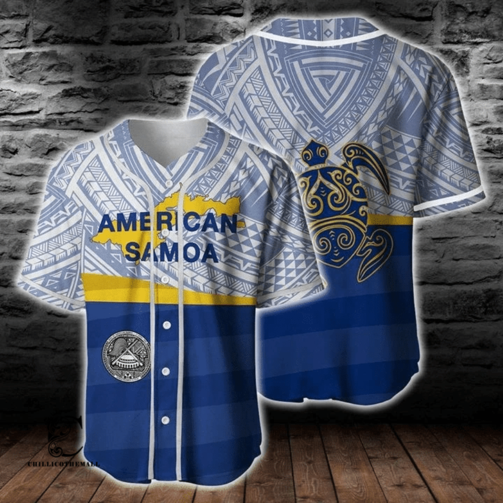 American Samoa Blue Pattern Baseball Jersey - Aopprinter baseball jersey product view 2