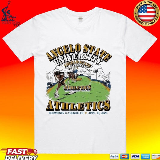 Angelo State University Athletics Budweiser Clydesdales April 10 2026 T-shirt Unisex T-shirt, Sweatshirt, Hoodie, Long Sleeve Tee - T-Shirt, Sweatshirt, Hoodie