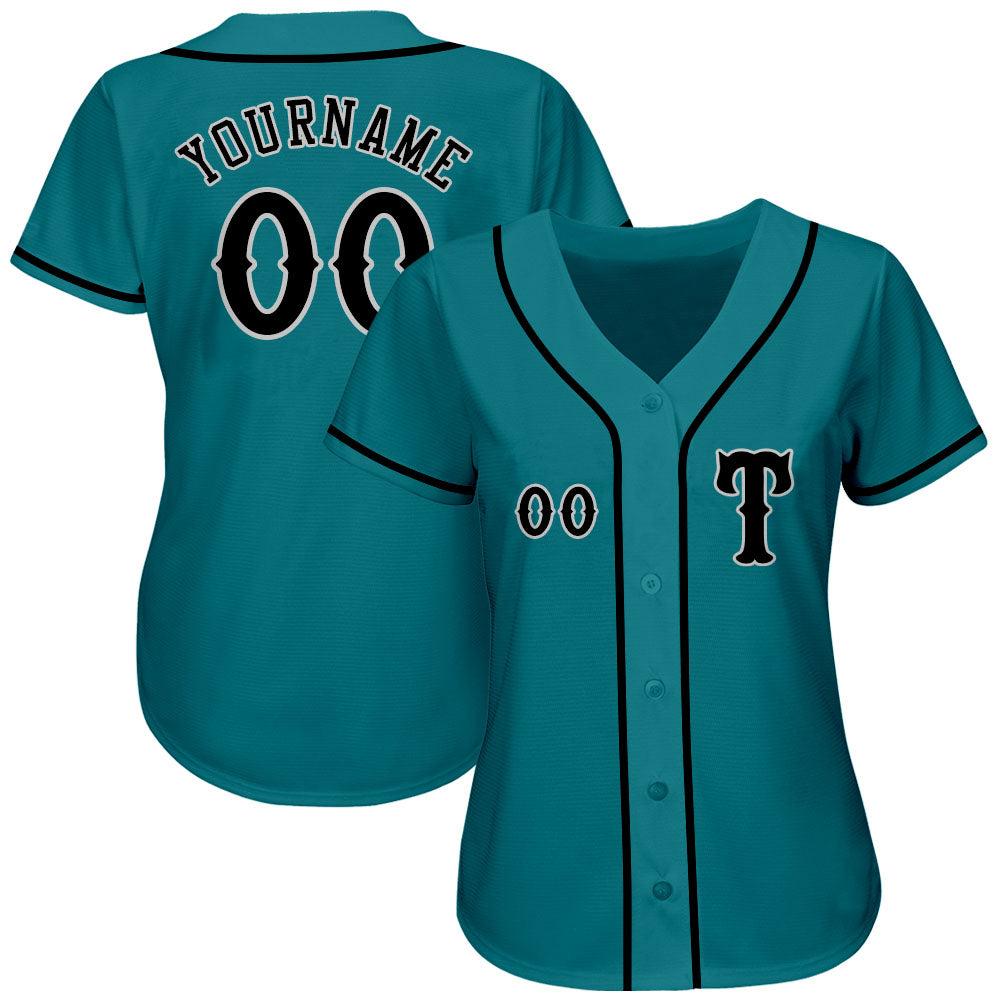 Custom Teal Black-Gray Authentic Baseball Jersey baseball jersey product view 2
