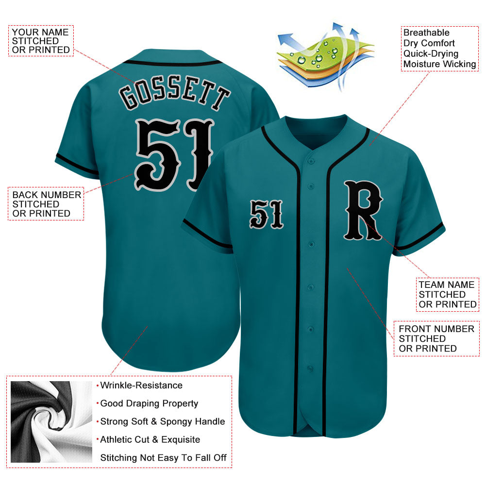 Custom Teal Black-Gray Authentic Baseball Jersey baseball jersey product view 3