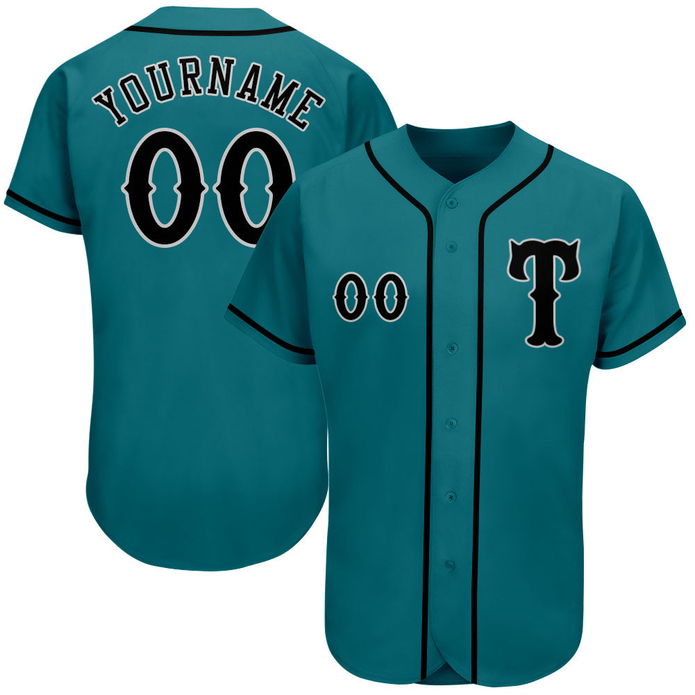 Custom Teal Black-Gray Authentic Baseball Jersey baseball jersey product view 1