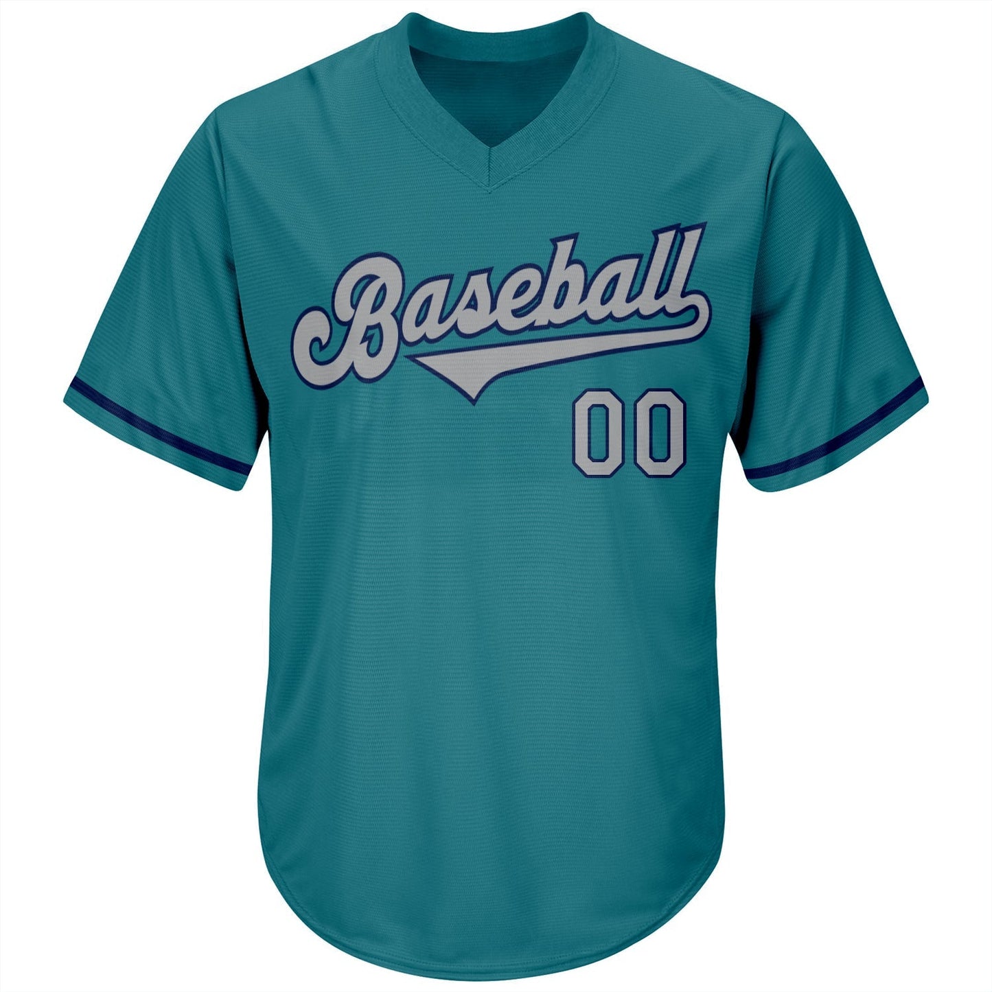 Custom Aqua Gray-Navy Authentic Throwback Rib-Knit Baseball Jersey Shirt baseball jersey product view 2