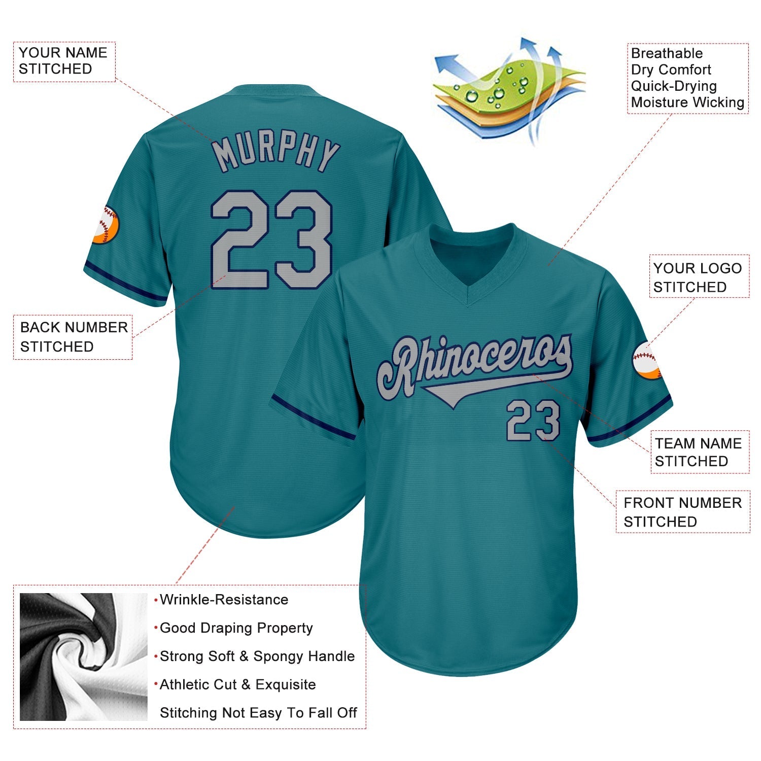 Custom Aqua Gray-Navy Authentic Throwback Rib-Knit Baseball Jersey Shirt baseball jersey product view 4