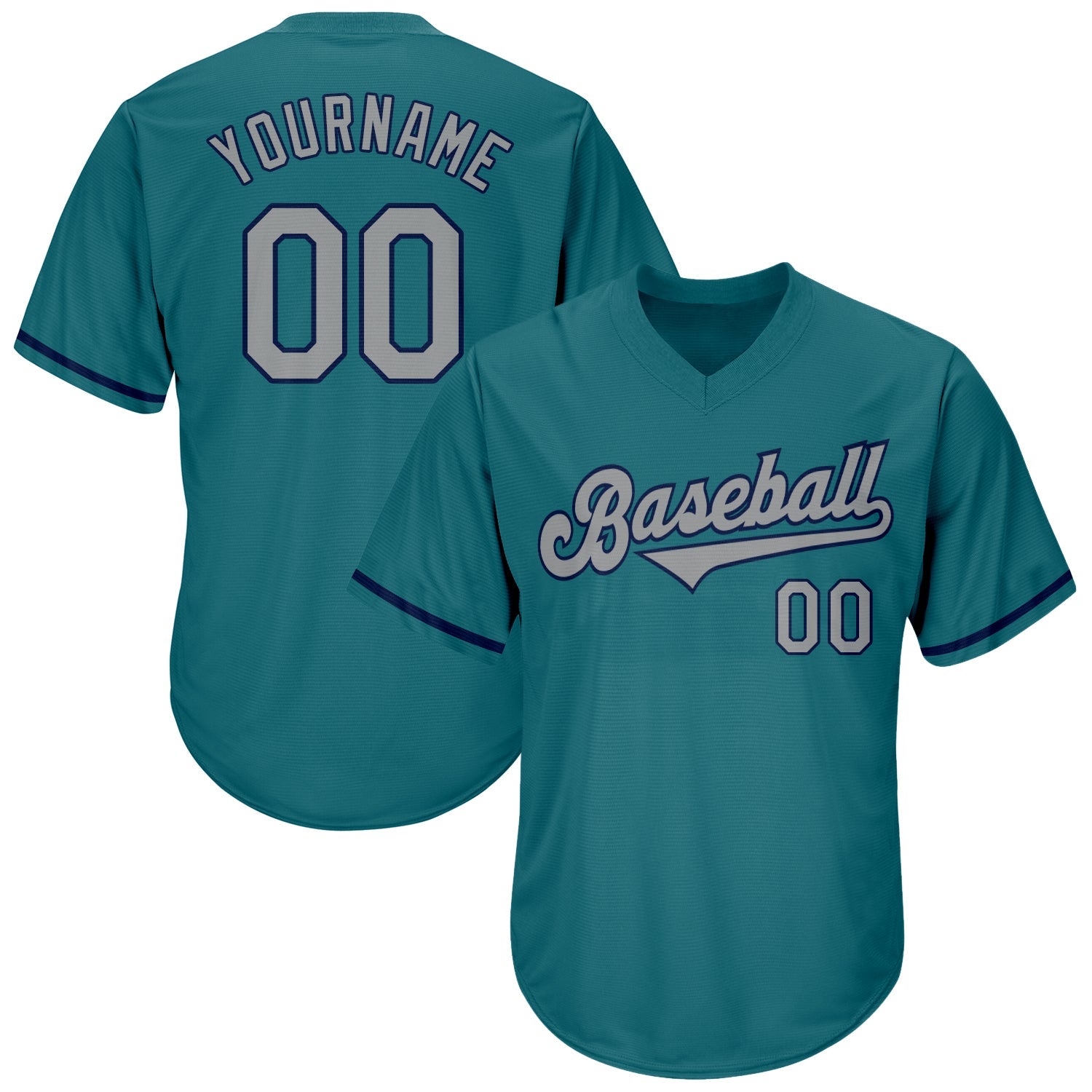 Custom Aqua Gray-Navy Authentic Throwback Rib-Knit Baseball Jersey Shirt baseball jersey product view 1